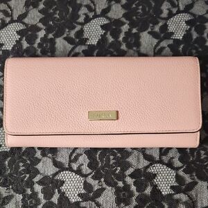 Furla Blush Pink Leather Fold-Over Wallet with Gold Plaque